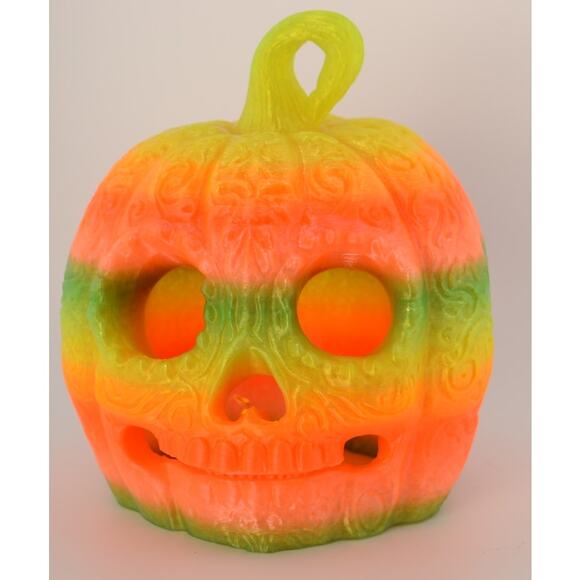 🎃 3D Printed Skull Pumpkin – Neon Glow Halloween Decoration colorful sparkly - Picture 3 of 7